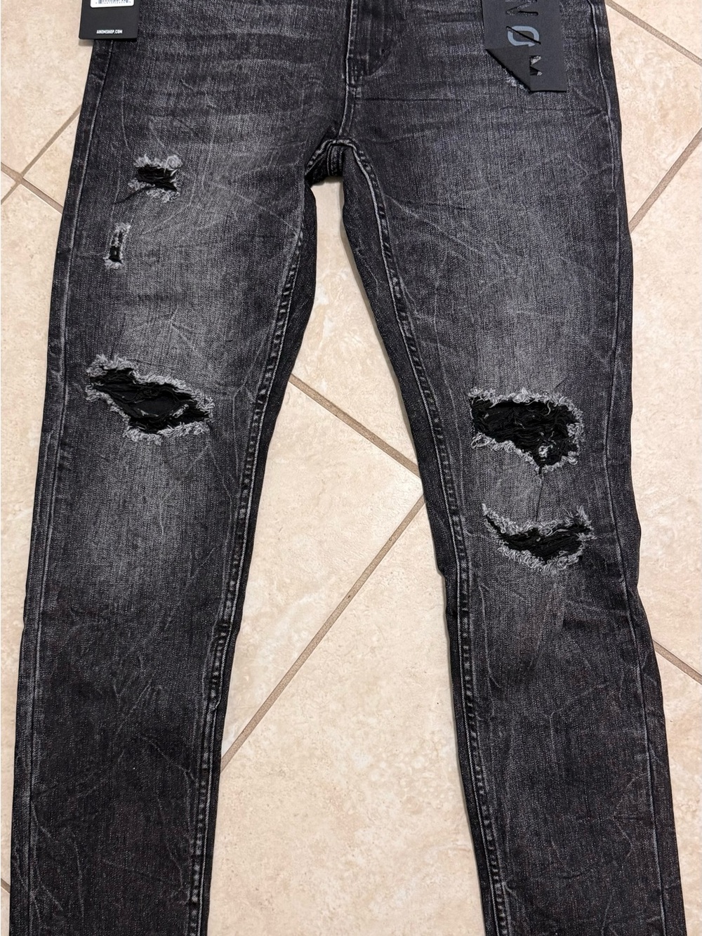 ANØM Men’s Lyra Skinny Jeans Black/Gray Distressed Stretch Denim 5-Pocket